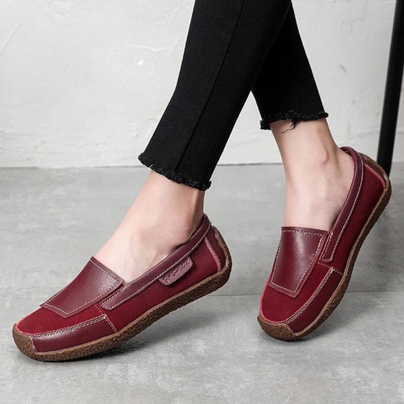 Kvinder Comfy Læder Splejsning Bløde Slip On Flat Loafers