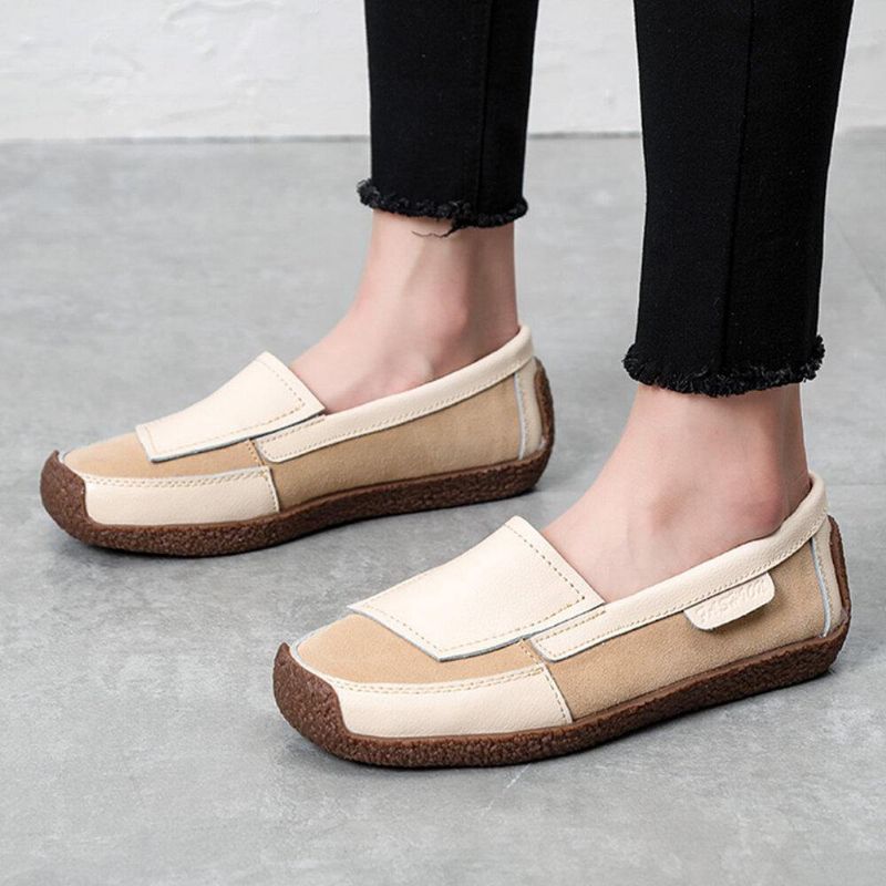 Kvinder Comfy Læder Splejsning Bløde Slip On Flat Loafers