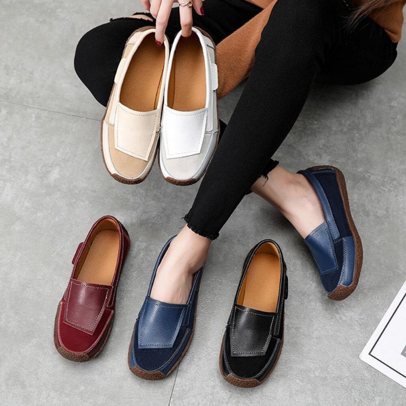 Kvinder Comfy Læder Splejsning Bløde Slip On Flat Loafers