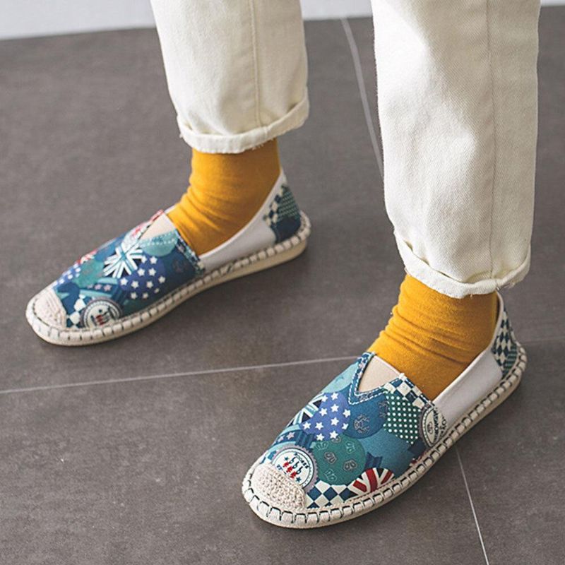 Kvinder Mønster Slip On Comfy Håndsyning Casual Flat Loafers Sko