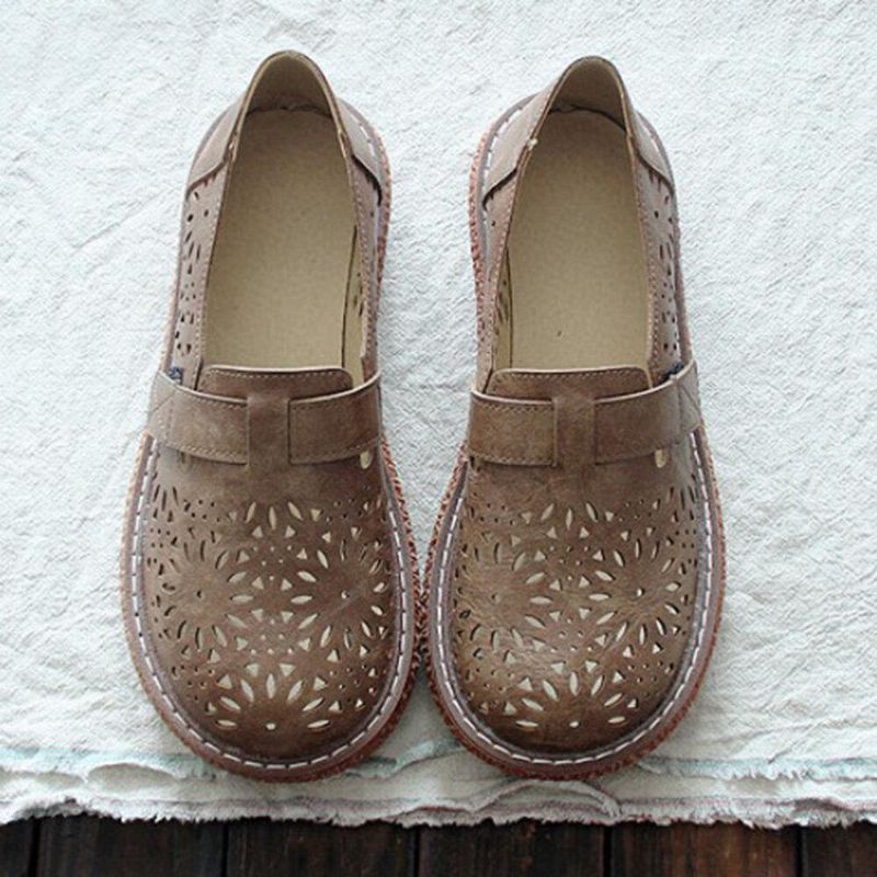 Kvinder Retro Casual Slip On Rund Toe Åndbar Slidstærke Loafers Sko