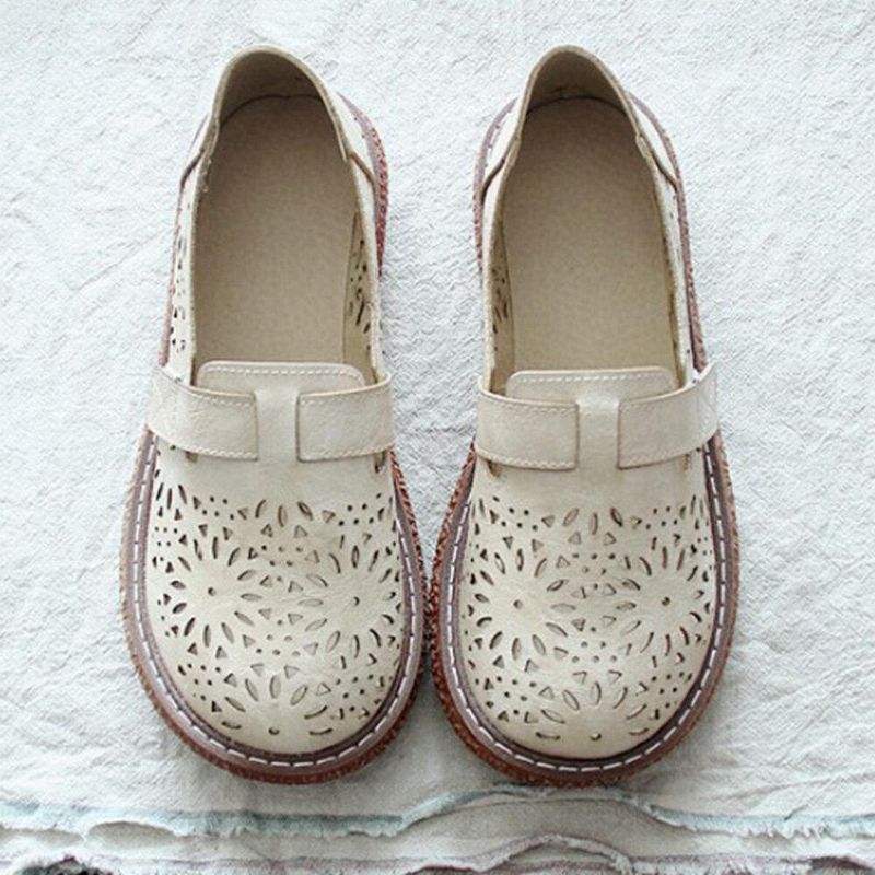 Kvinder Retro Casual Slip On Rund Toe Åndbar Slidstærke Loafers Sko