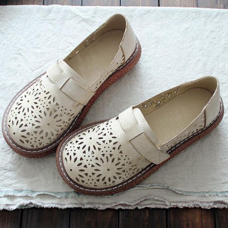 Kvinder Retro Casual Slip On Rund Toe Åndbar Slidstærke Loafers Sko