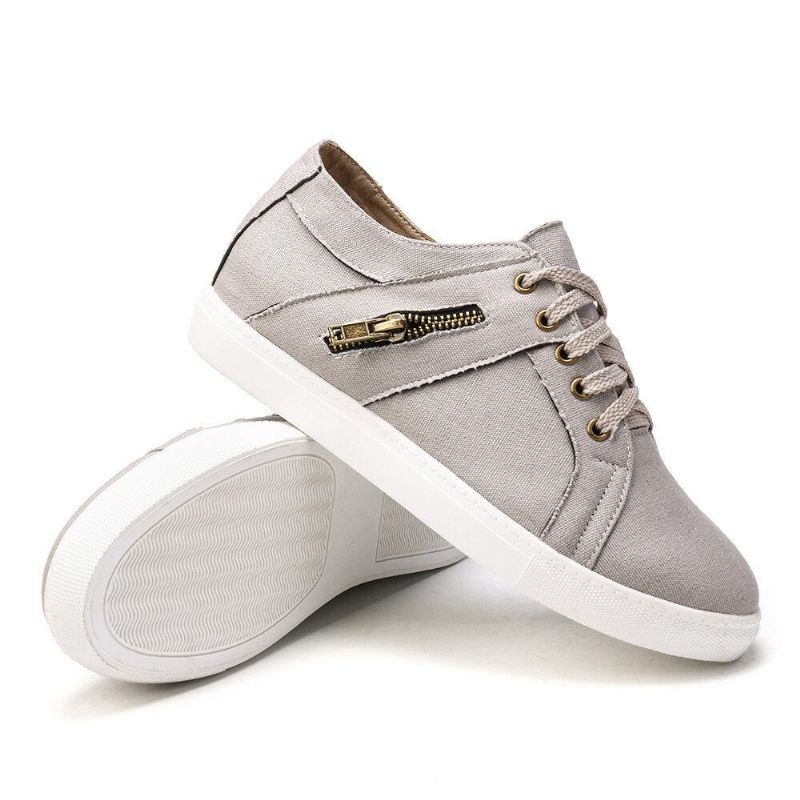 Plus Size Kvinder Retro Lynlås Dekor Canvas Lace Up Flat Casual Sko