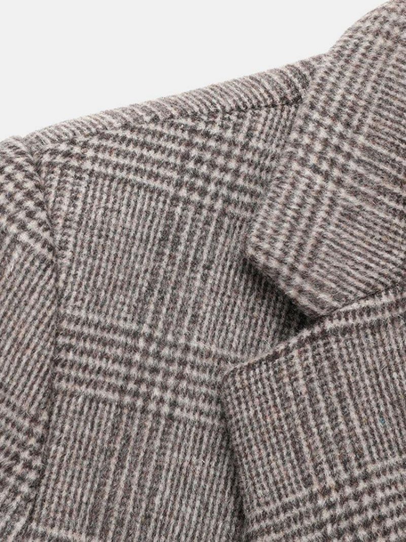 Mænds Houndstooth Ulden Enkeltradet Revers Mellemlang Overfrakke