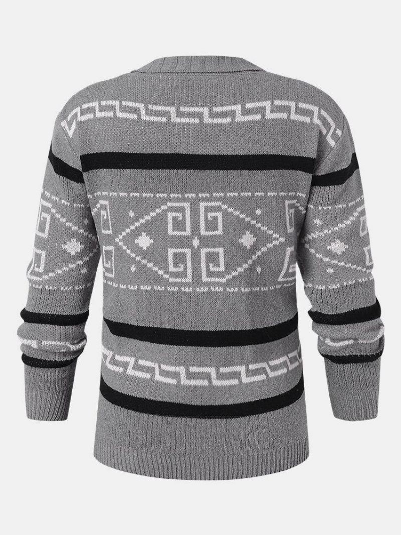 Mænds Etnisk Print Lynlås Strikket Casual Slim Fit Langærmet Cardigan Sweater