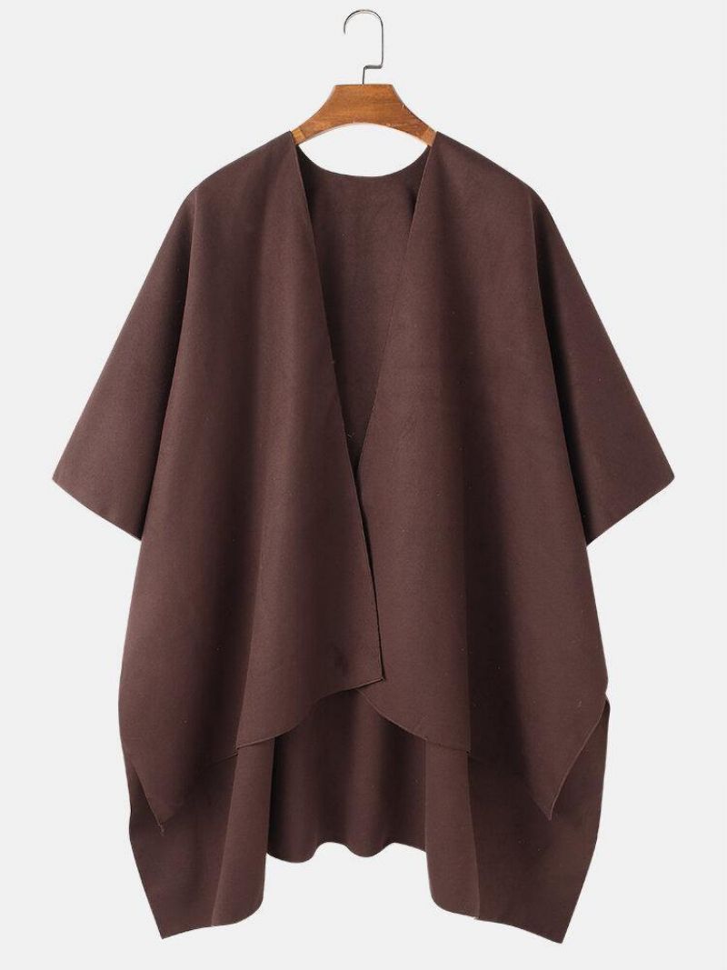 Mænds Solid Åben Front Afslappet Høj Lav Søm Oversized Cape Cardigans