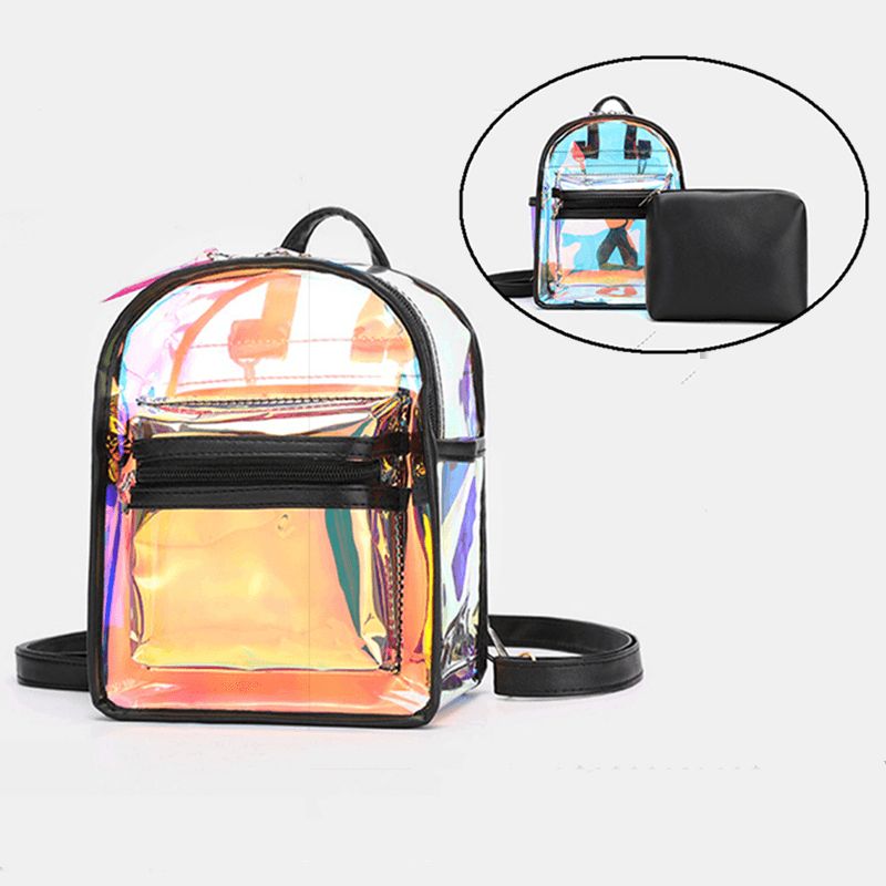 Kvinder 2 Stk Transparent Jelly Multi-Bære Mini Rygsæk Crossbody Taske Håndtaske