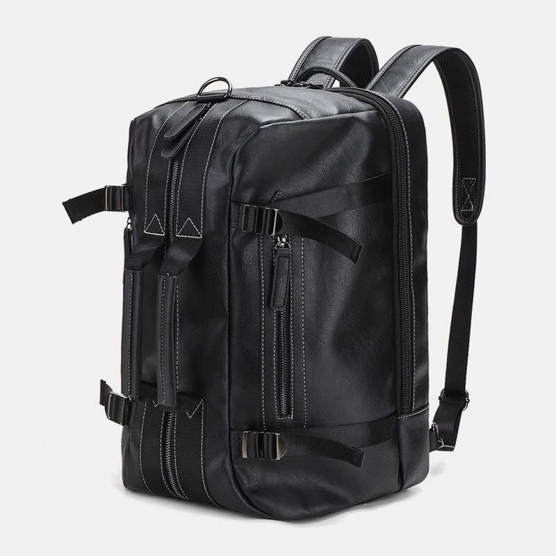 Mænd Multi-Purpose Pu Læder Rygsæk 15.6 Tommer Stor Kapacitet Multi-Pocket Bærbar Taske Håndtaske Crossbody Tasker