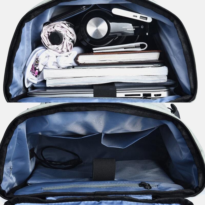 Mænd Oxford Cloth Stor Kapacitet Kontrast Farve Casual Mode Travel 14 Tommer Laptop Taske Rygsæk Med Usb-Opladning