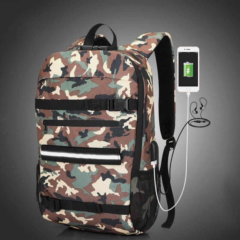 Mænd Usb Opladning Stor Kapacitet Camouflage Anti-Tyveri Business Casual 14 Tommer Laptop Taske Rygsæk