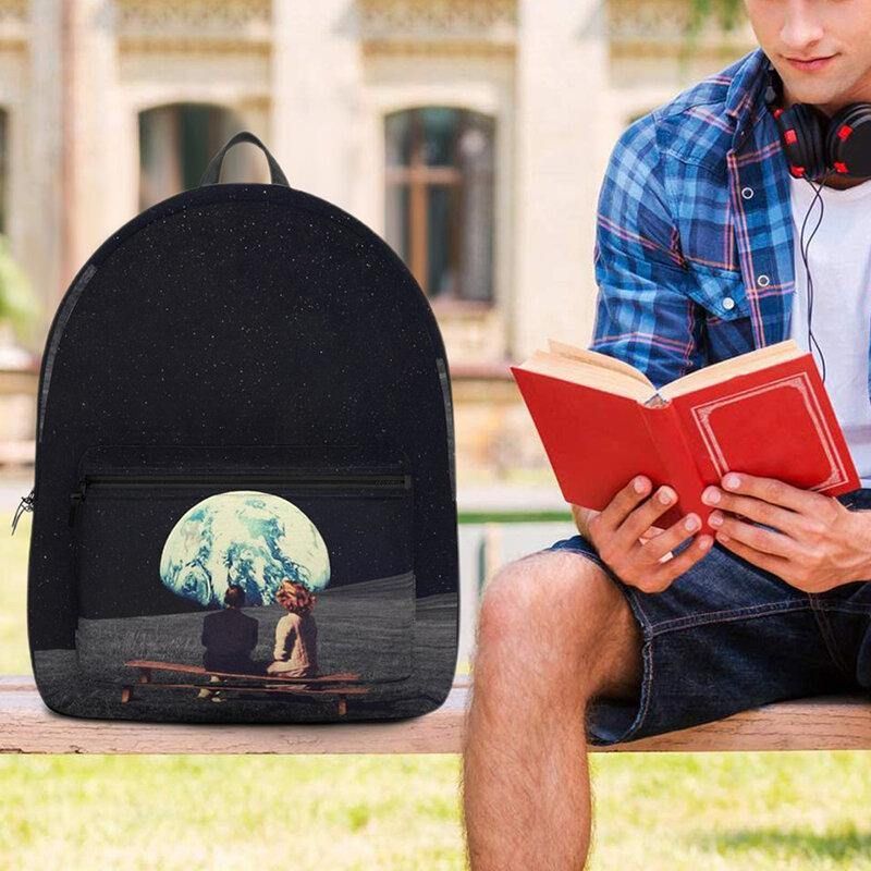 Unisex Oxford Environmental Protection Space Planets Earth And Moon Print Skoletaske Rygsæk