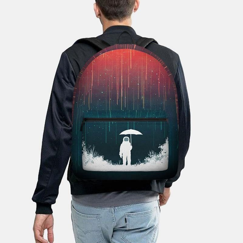 Unisex Oxford Space Astronaut Og Meteor Shower Mønster Print Afslappet Personlighed Æstetik Skoletaske Rygsæk