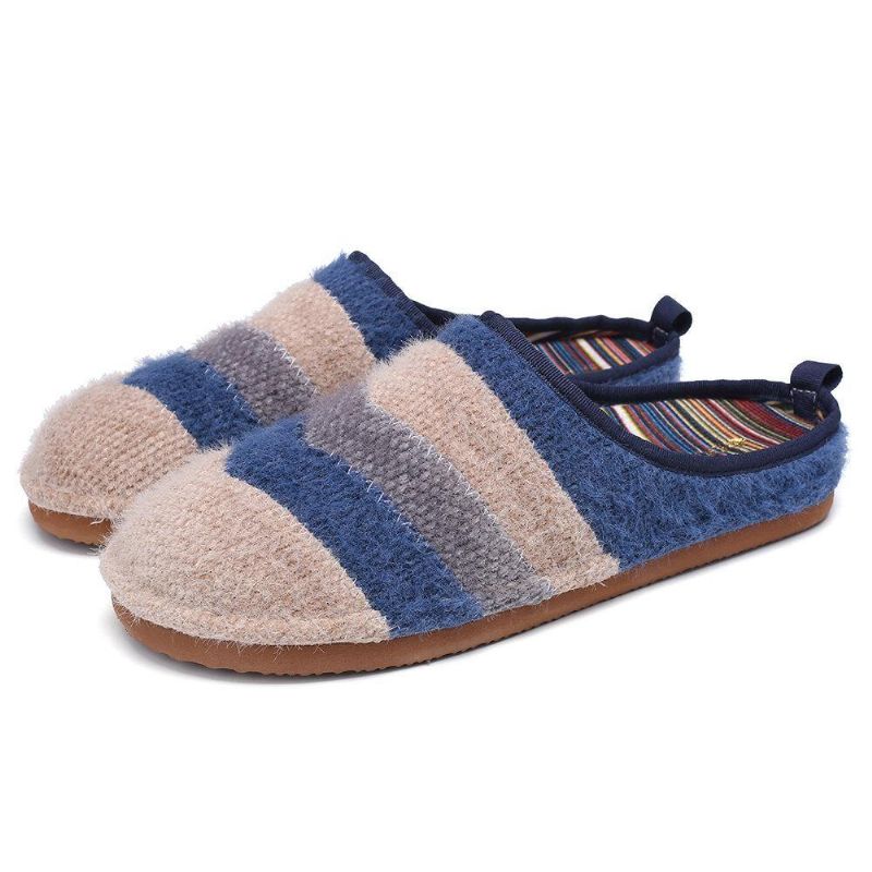 Colorblock Stribet Husholdnings Bomuld Slip On Indoor Flat Home Sko Hjemmesko