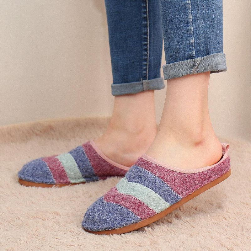 Colorblock Stribet Husholdnings Bomuld Slip On Indoor Flat Home Sko Hjemmesko