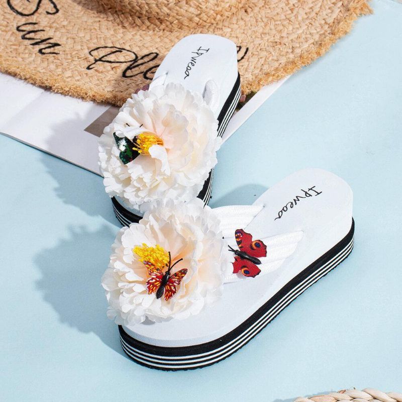 Kvinder Blomster Butterfly Decor Clip Toe Strand Platform Hjemmesko