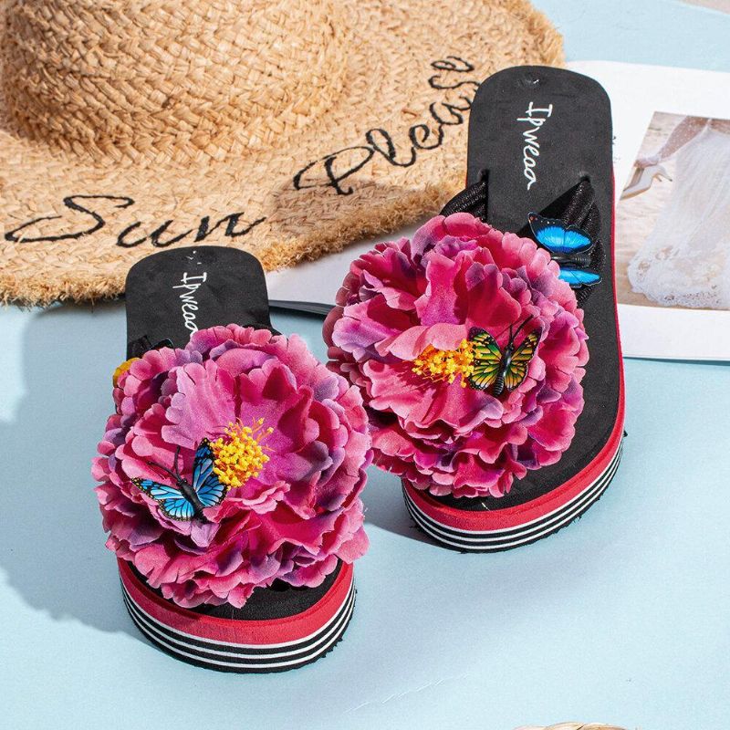 Kvinder Blomster Butterfly Decor Clip Toe Strand Platform Hjemmesko