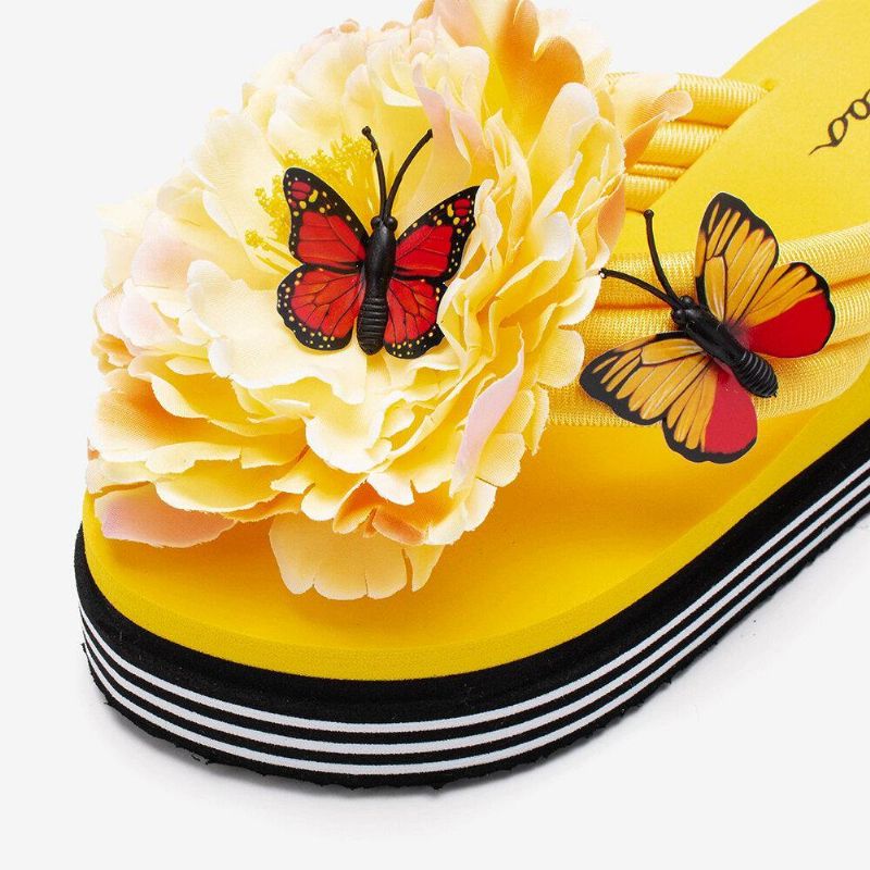 Kvinder Blomster Butterfly Decor Clip Toe Strand Platform Hjemmesko