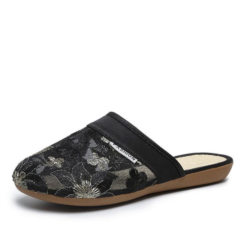 Kvinder Blomsterblomstermønster Udhulet Comfy Closed Toe Casual Flad Slipper