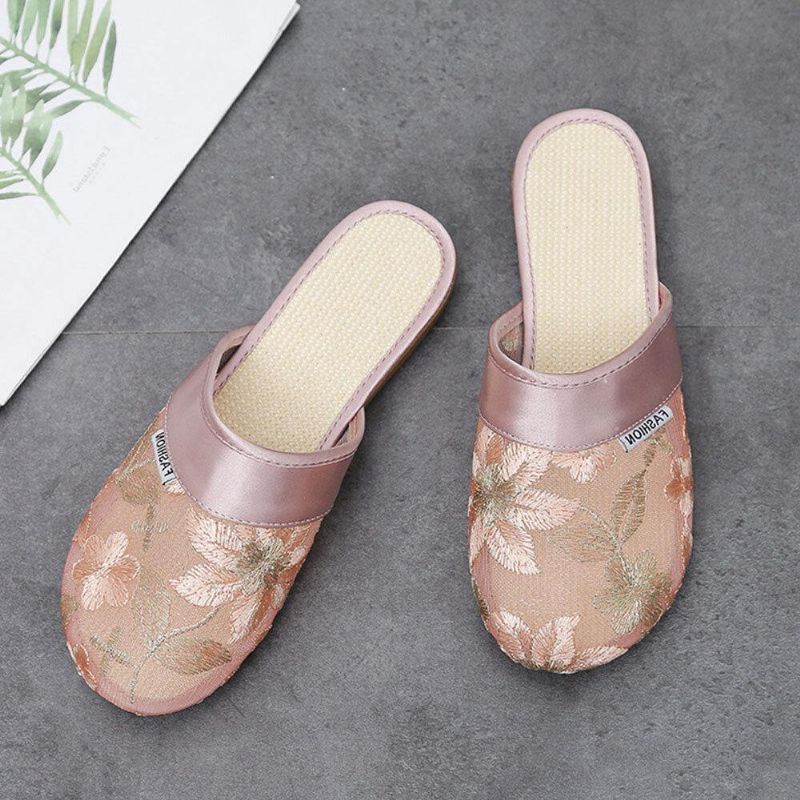 Kvinder Blomsterblomstermønster Udhulet Comfy Closed Toe Casual Flad Slipper