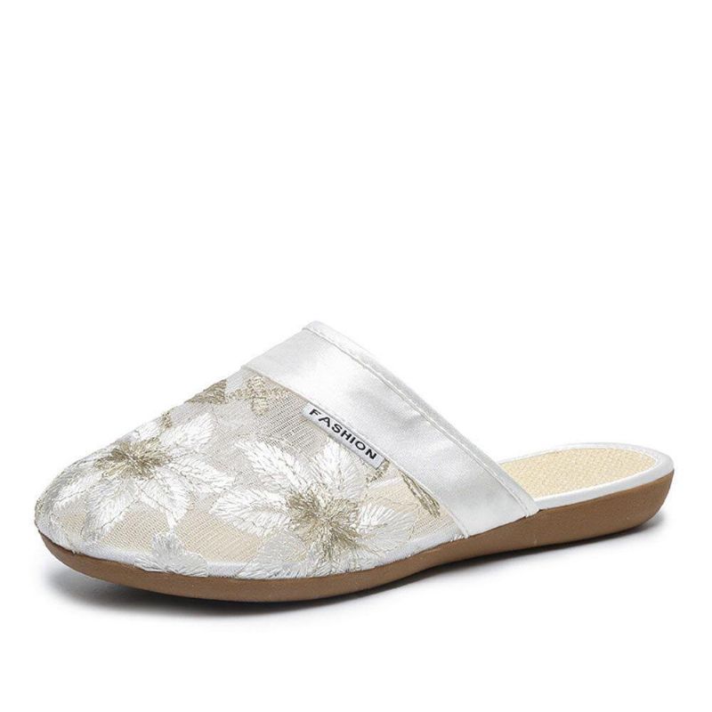 Kvinder Blomsterblomstermønster Udhulet Comfy Closed Toe Casual Flad Slipper