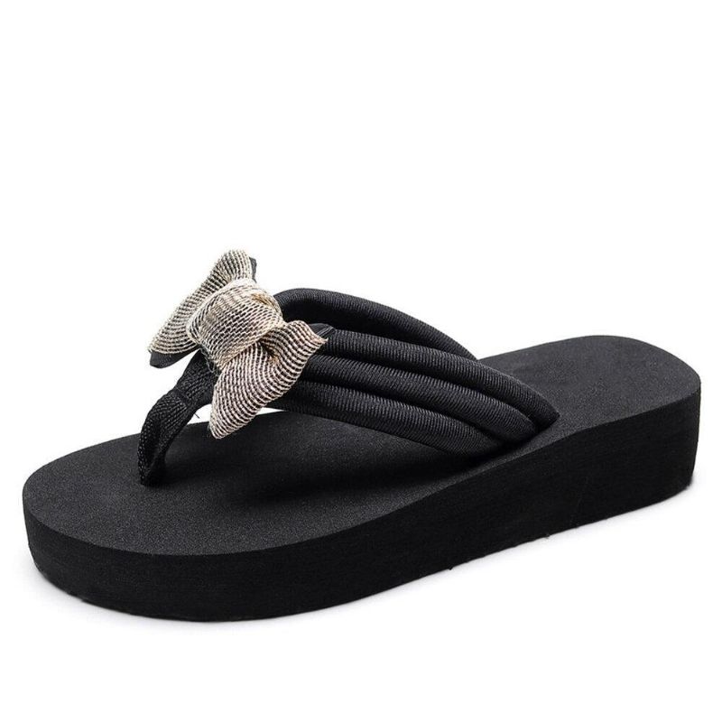 Kvinder Bowknot Decor Comfy Soft Flad Platform Slides Hjemmesko