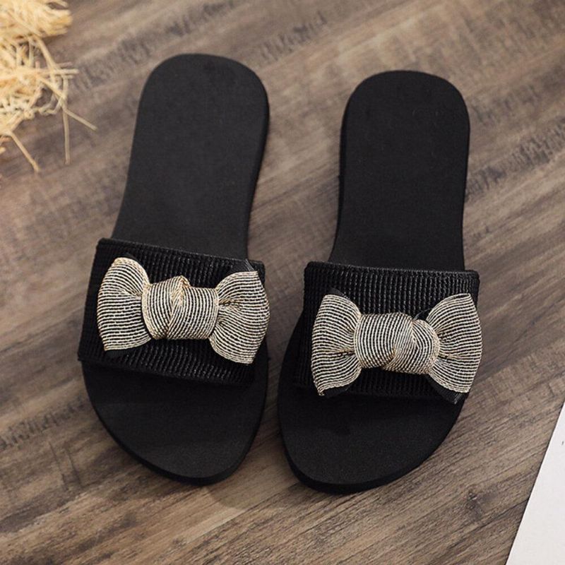 Kvinder Bowknot Decor Comfy Soft Flad Platform Slides Hjemmesko