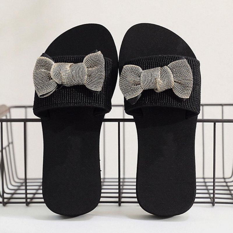 Kvinder Bowknot Decor Comfy Soft Flad Platform Slides Hjemmesko