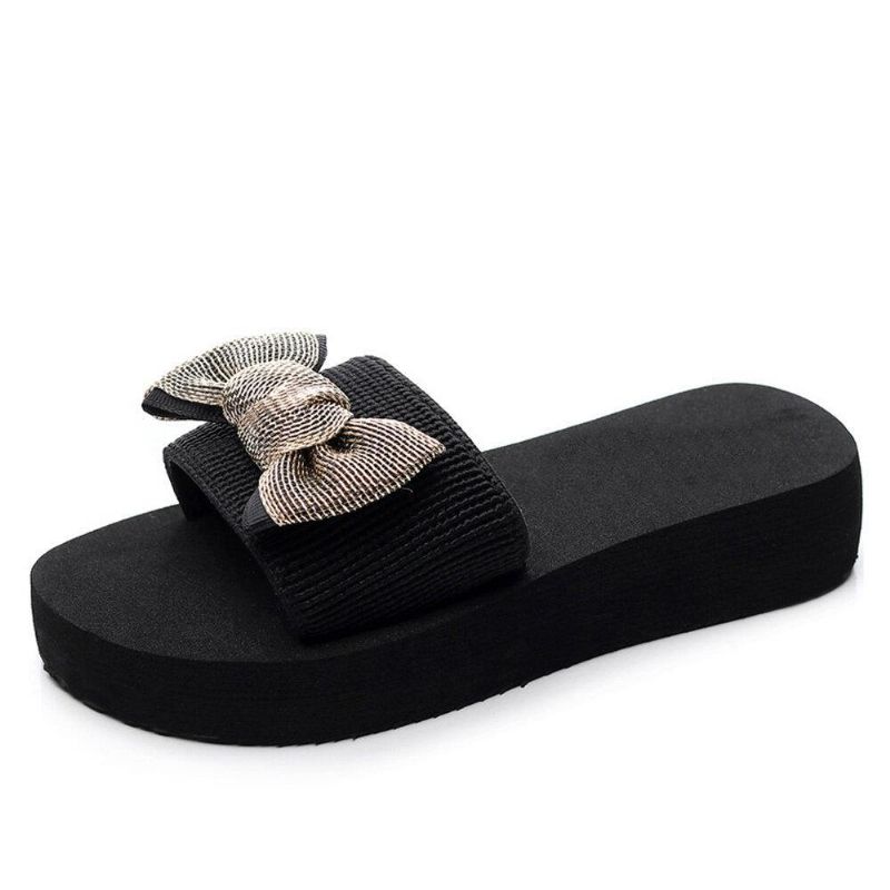 Kvinder Bowknot Decor Comfy Soft Flad Platform Slides Hjemmesko