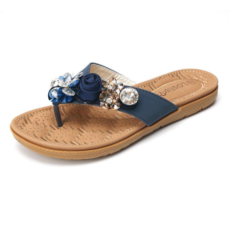 Kvinder Strandblomster Rhinestone Clip Toe Hjemmesko