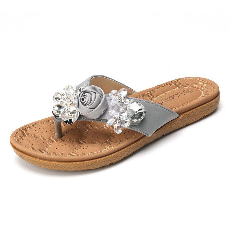 Kvinder Strandblomster Rhinestone Clip Toe Hjemmesko