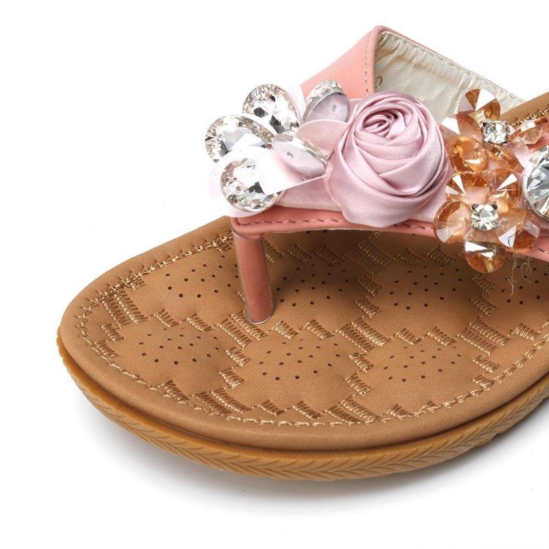 Kvinder Strandblomster Rhinestone Clip Toe Hjemmesko