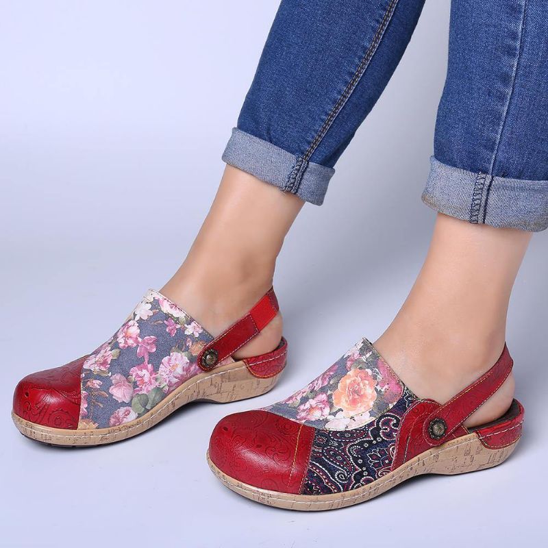 Kvinder Super Comfy Bloom Blomster Splejsning Retro Mønster Syning Slip On Flade Sko