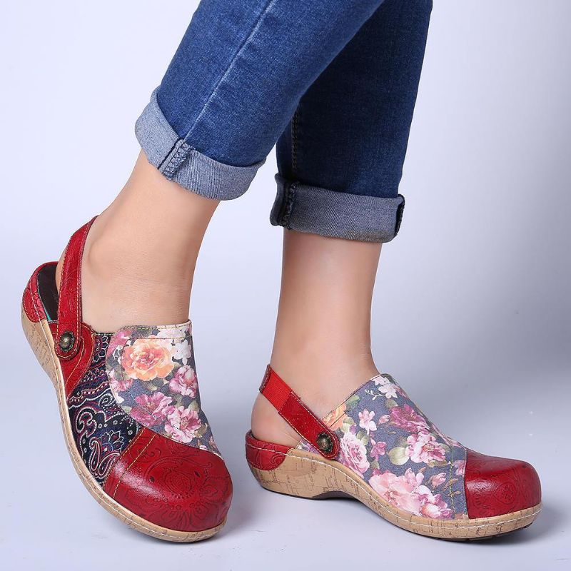 Kvinder Super Comfy Bloom Blomster Splejsning Retro Mønster Syning Slip On Flade Sko