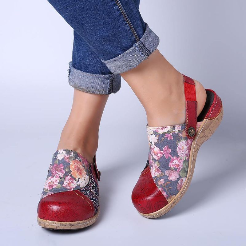 Kvinder Super Comfy Bloom Blomster Splejsning Retro Mønster Syning Slip On Flade Sko