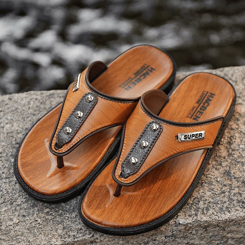 Mænd Pu Hjemmesko Åndbar Letvægts Fritid Beach Flip Flops