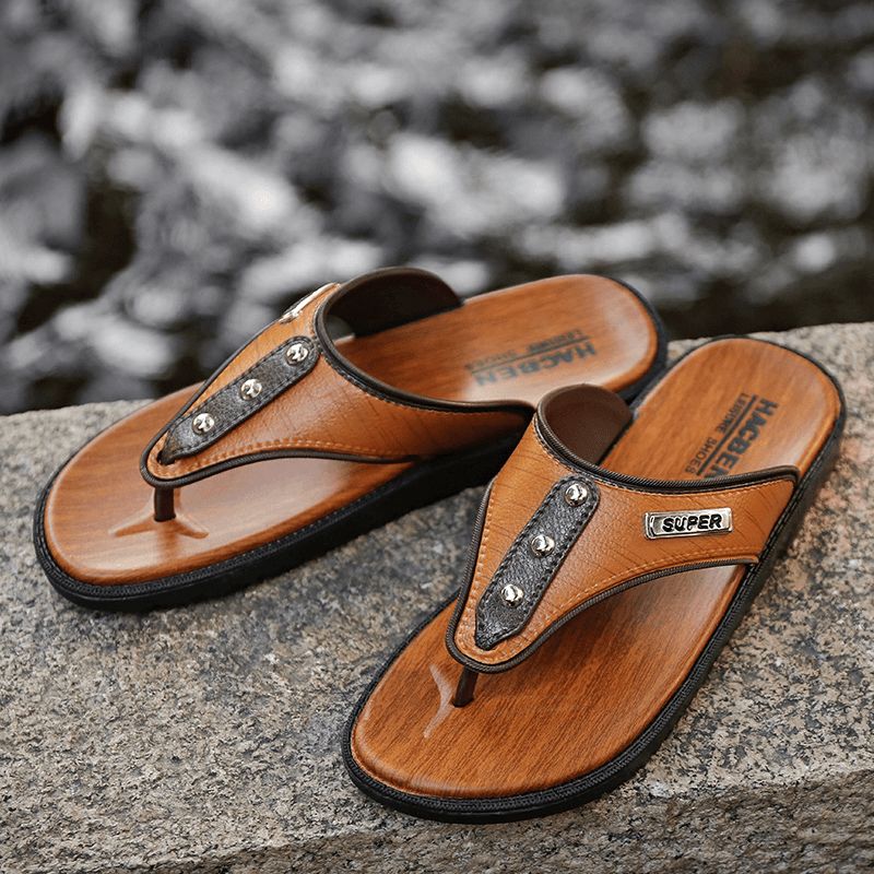 Mænd Pu Hjemmesko Åndbar Letvægts Fritid Beach Flip Flops