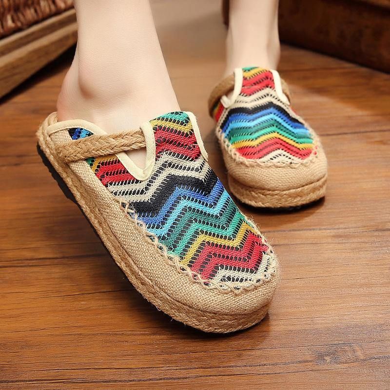 Rainbow Espadrilles Flax Backless Loafers