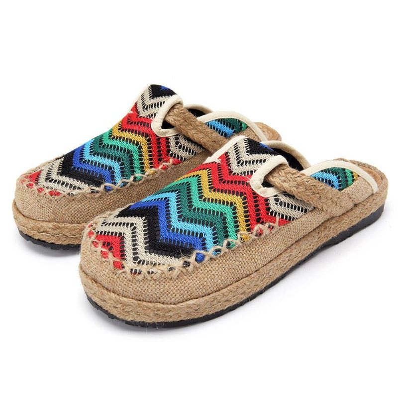 Rainbow Espadrilles Flax Backless Loafers