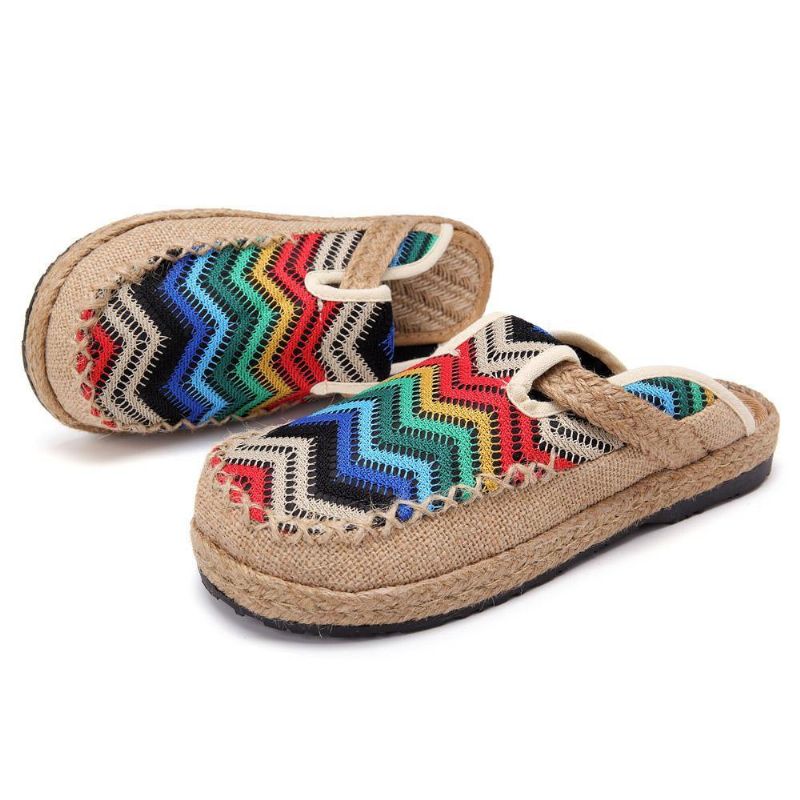 Rainbow Espadrilles Flax Backless Loafers