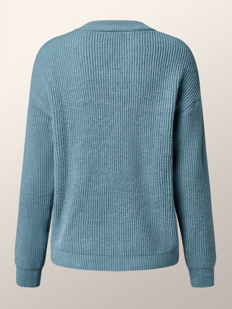 Afslappet Almindelig V-Hals Knappet Løs Sweater