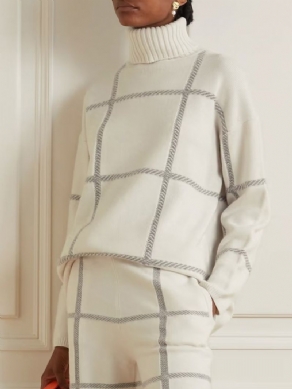 Afslappet Plaid Løs Sweater