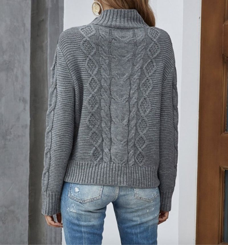 Blondeudsmykket Kontrastfarve Sweater Med Rund Hals