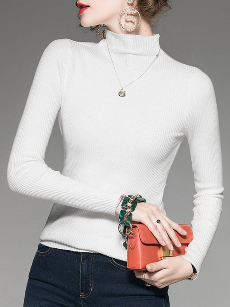 Casual Strikket Kappe Solid Sweater