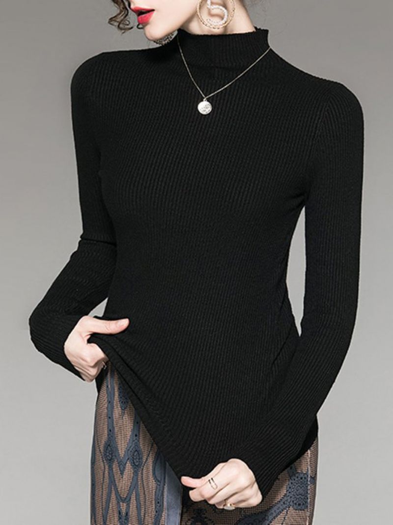 Casual Strikket Kappe Solid Sweater