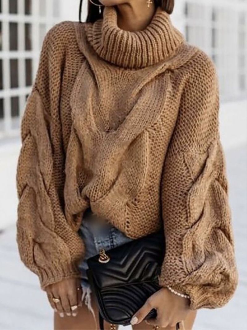 Daily Winter Plain Løs Rullekrave Sweater