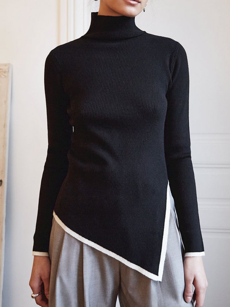 Efterårsfarveblok Høj Elasticitet Stram Langærmet Daily Sweater