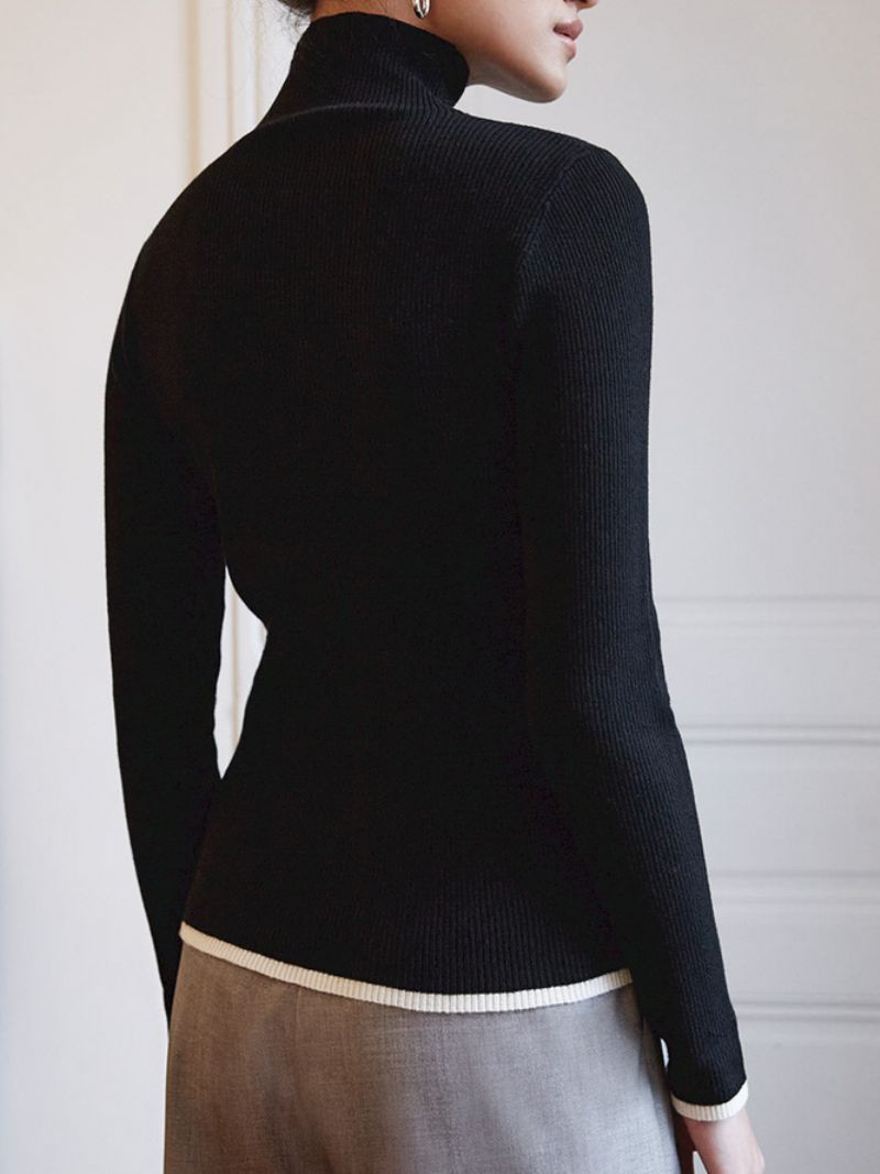 Efterårsfarveblok Høj Elasticitet Stram Langærmet Daily Sweater