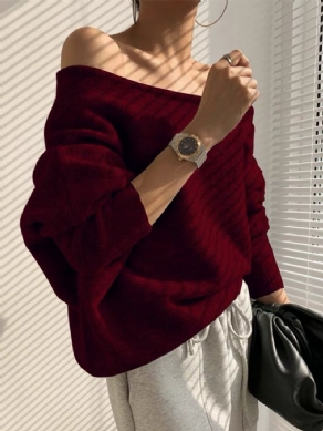 Elegant Bådhals Løs Almindelig Sweater