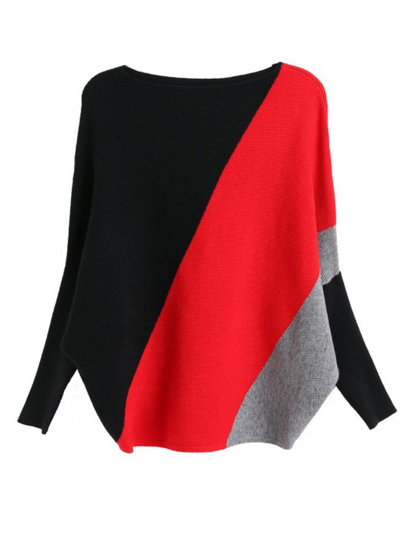 Farveblok Strikket Batwing Casual Sweater